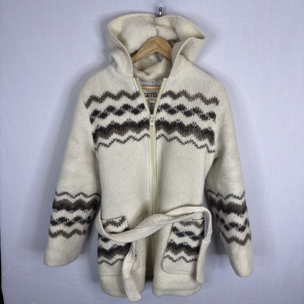 Vintage Fashion Gems‎ Wool Hooded Coat Jacket Belted Canada Sherpa  Women L